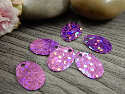 Paljetti/riipus pisara, 12x10mm, pinkki, 20kpl