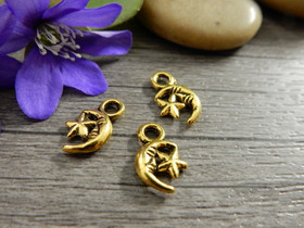 Kuu ja tähti riipus, 12x7mm, antiikinkulta, 1kpl