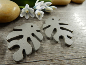 Puuriipus lehti, 30x23mm, harmaa, 1kpl