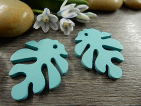 Puuriipus lehti, 30x23mm, turkoosi, 1kpl