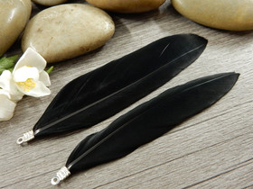 Hanhen sulka/höyhen , n.7cm, musta/hopea, 1kpl