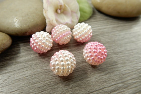 Akryylihelmi vadelma, 10mm, pinkki-valkoinen, 20kpl