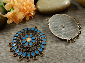 Ympyräriipus/ linkki, 33x29mm, sininen/kupari, 1kpl