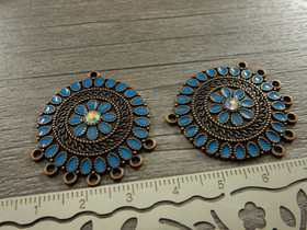 Ympyräriipus/ linkki, 33x29mm, sininen/kupari, 1kpl