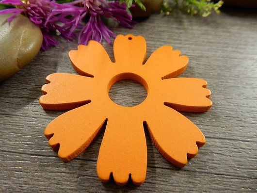 Puuriipus kukka, 48x49mm, oranssi, 1kpl