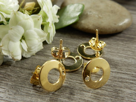 Korvakorutappi ympyrä+lukko kiiltävä, 10x10mm, kulta/rst, 1pari