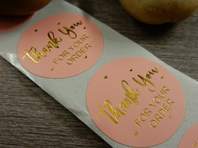 Thank you for your order tarra, 25mm, kulta/vaaleanpunainen, 10kpl