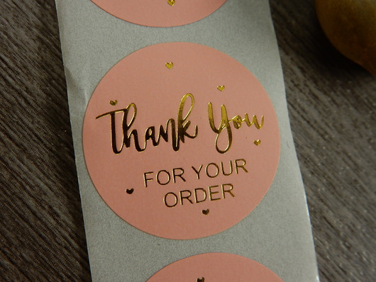 Thank you for your order tarra, 25mm, kulta/vaaleanpunainen, 10kpl