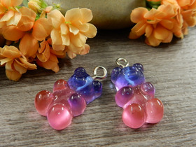 Nalleriipus glitter, 21x11mm, sini-pinkki, 1kpl