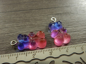 Nalleriipus glitter, 21x11mm, sini-pinkki, 1kpl