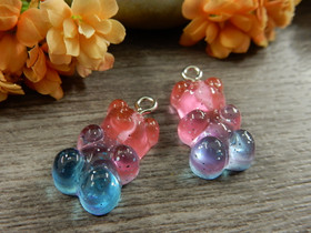 Nalleriipus glitter, 21x11mm, turkoosi-pinkki, 1kpl