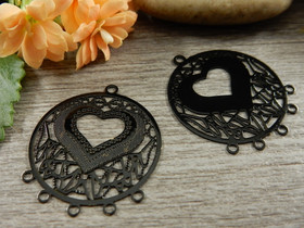 Sydänriipus/ linkki, 28x24mm, musta, 1kpl