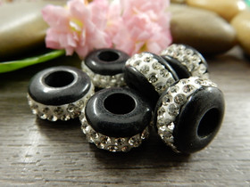 Akryylihelmi/shamballa, 14x8mm, musta/valkoinen, 1kpl