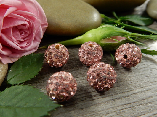 Shamballa helmi, 10mm, roosa, 1kpl