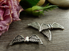 Metallihelmi/ riipus siivet, 22x8mm, kromi, 10kpl