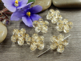 Akryylihelmi kukka, 16mm, kirkas/kulta, 10kpl