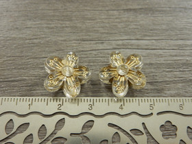 Akryylihelmi kukka, 16mm, kirkas/kulta, 10kpl