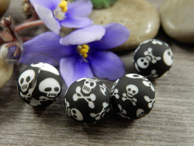 Silikonihelmi pääkallo, 12mm, kuvio, 1kpl