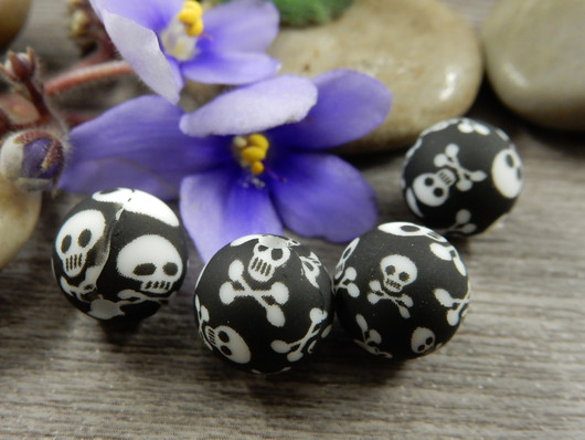Silikonihelmi pääkallo, 12mm, kuvio, 1kpl