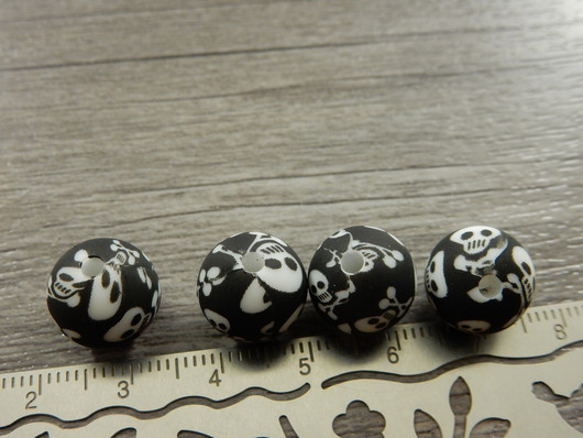 Silikonihelmi pääkallo, 12mm, kuvio, 1kpl