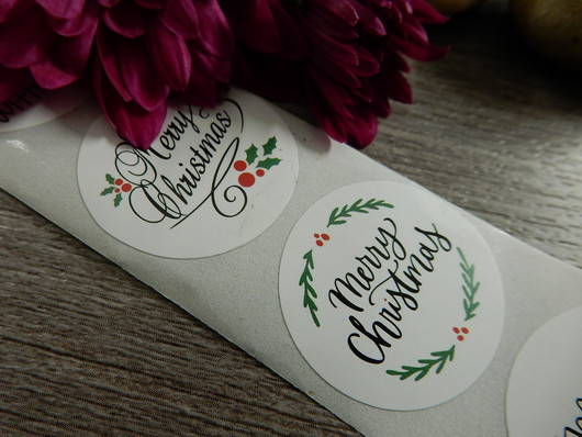 Merry christmas tarra, 25mm, valkoinen, 10kpl