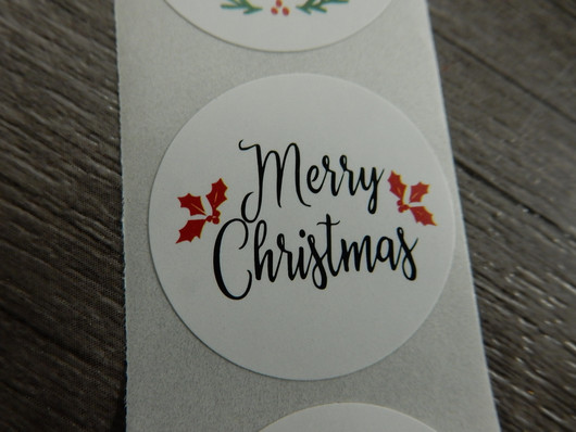 Merry christmas tarra, 25mm, valkoinen, 10kpl