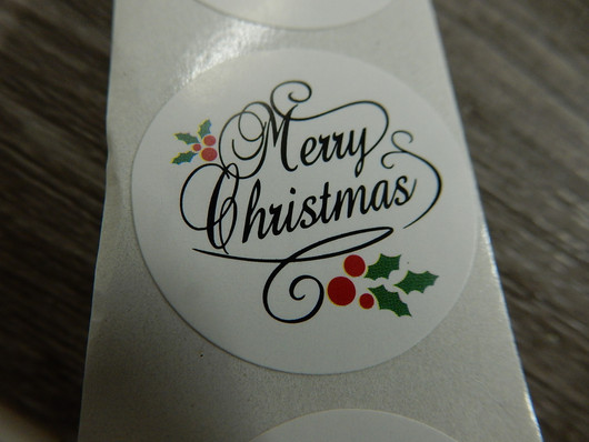 Merry christmas tarra, 25mm, valkoinen, 10kpl