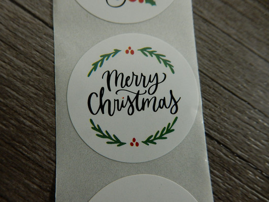 Merry christmas tarra, 25mm, valkoinen, 10kpl