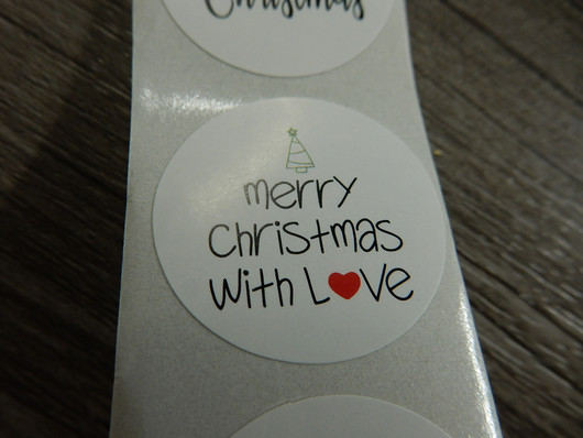 Merry christmas tarra, 25mm, valkoinen, 10kpl