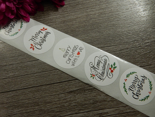 Merry christmas tarra, 25mm, valkoinen, 10kpl