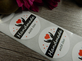 Handmade with love tarra, 25mm, musta-valkoinen, 10kpl