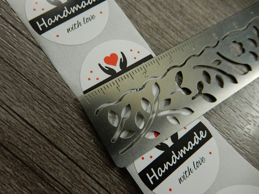 Handmade with love tarra, 25mm, musta-valkoinen, 10kpl