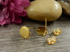 Korvakorutappi+lukko ympyrä, 8x10mm, 18K/kulta/rst, 1pari