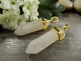 Kristalliriipus ruusukvartsi, 38x12mm, kulta/vaaleanpunainen, 1kpl