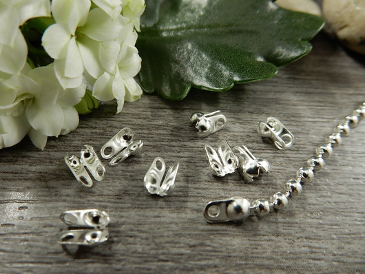 Palloketjun pääte, 2.4mm, kirkashopea, 20kpl