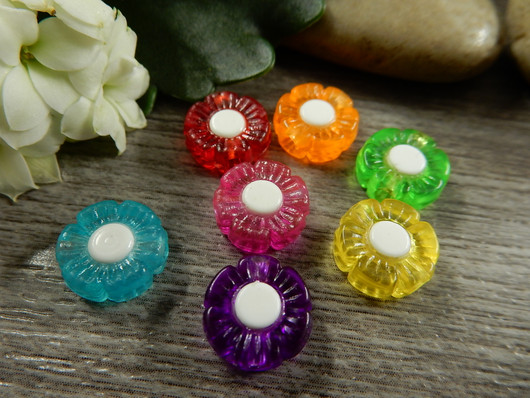 Akryylihelmi kukka värikäs, 10mm, mixsetti, 20kpl