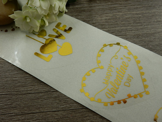 Happy Valentine´s day tarra, 38mm, kulta/kirkas, 10kpl