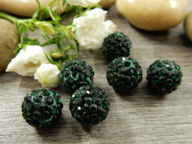 Shamballa helmi, 10mm, tummanvihreä, 1kpl