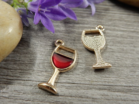 Viinilasiriipus, 19x9mm, puna-kulta, 1kpl