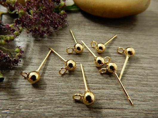 Korvakorutappi lenkillä, 4x15mm, 24K/kulta/rst, 1pari