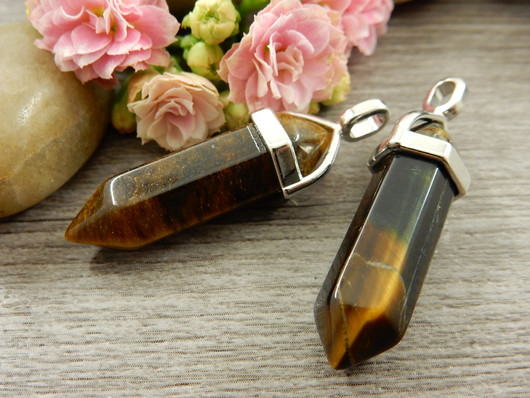 Kristalliriipus tiikerinsilmä, 38x12mm, kromi/ruskea, 1kpl