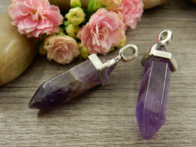 Kristalliriipus ametisti, 38x12mm, kromi/liila, 1kpl