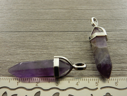 Kristalliriipus ametisti, 38x12mm, kromi/liila, 1kpl