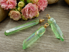 Kristalliriipus kvartsi, n.20-35x3mm, vihreä, 1kpl