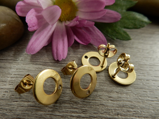 Korvakorutappi ympyrä+lukko matta, 10x10mm, kulta/ PVD/ rst, 1pari