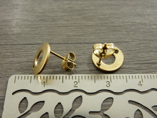 Korvakorutappi ympyrä+lukko matta, 10x10mm, kulta/ PVD/ rst, 1pari