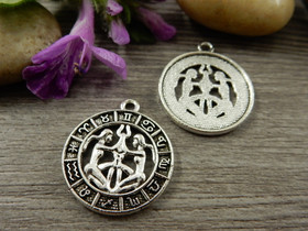 Horoskooppiriipus kaksonen, 24x21mm, kromi, 1kpl