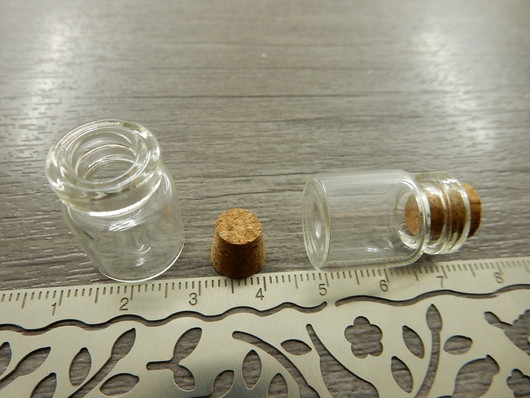 Lasipullo+korkki, 22x15mm, kirkas, 1kpl