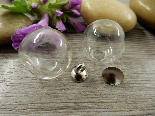 Lasipallo+korkki, 24x19mm, kirkas/hopea, 1kpl