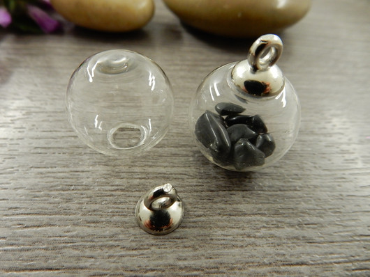 Lasipallo+korkki, 24x19mm, kirkas/hopea, 1kpl